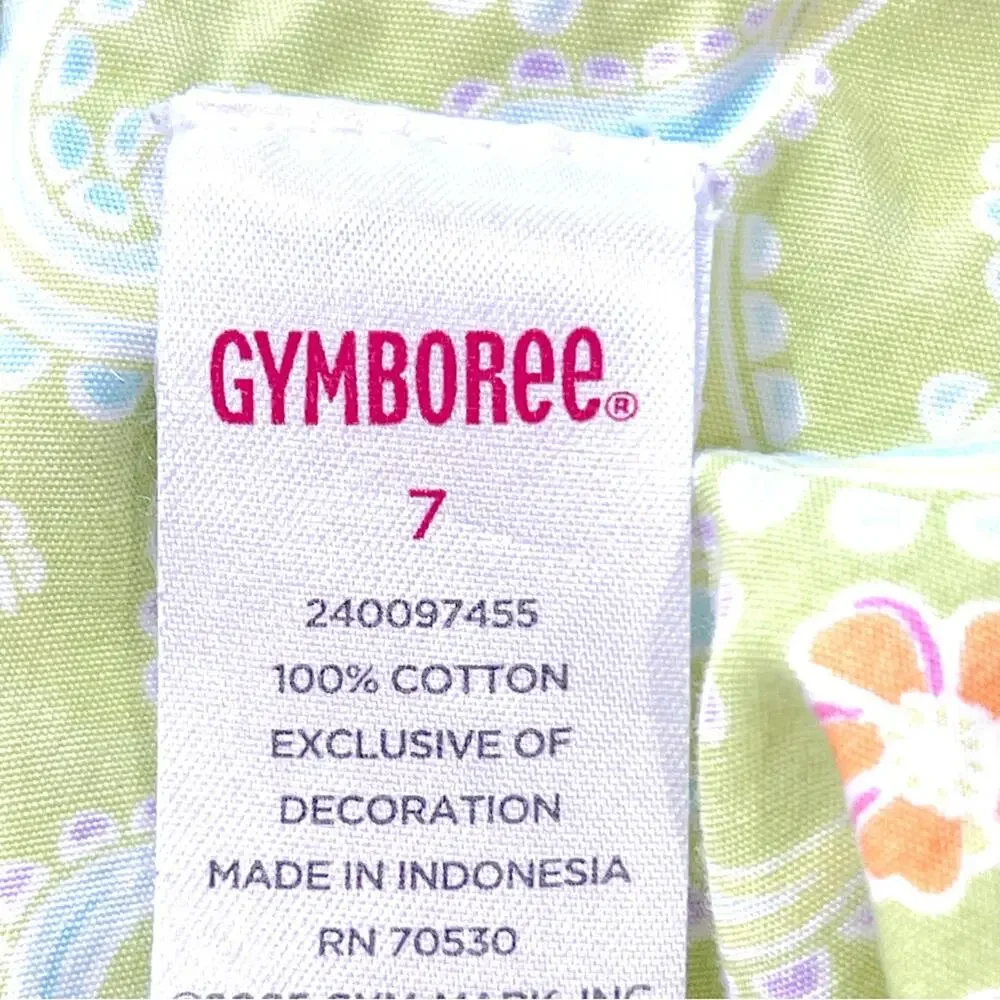 Gymboree Green Pink Floral Paisley Sleeveless Rick Rack Trim Dress - Size 7